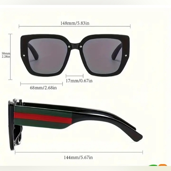 Italian Designer Red/Green Stripe Big Oversized Black Rivets Sunglasses NEW - Picture 8 of 9